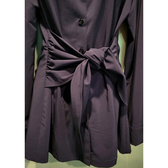 Joseph Ribkoff Navy Blue Grommet Long Sleeve Button Up Tie Waist Top Sz 8 - Picture 4 of 8